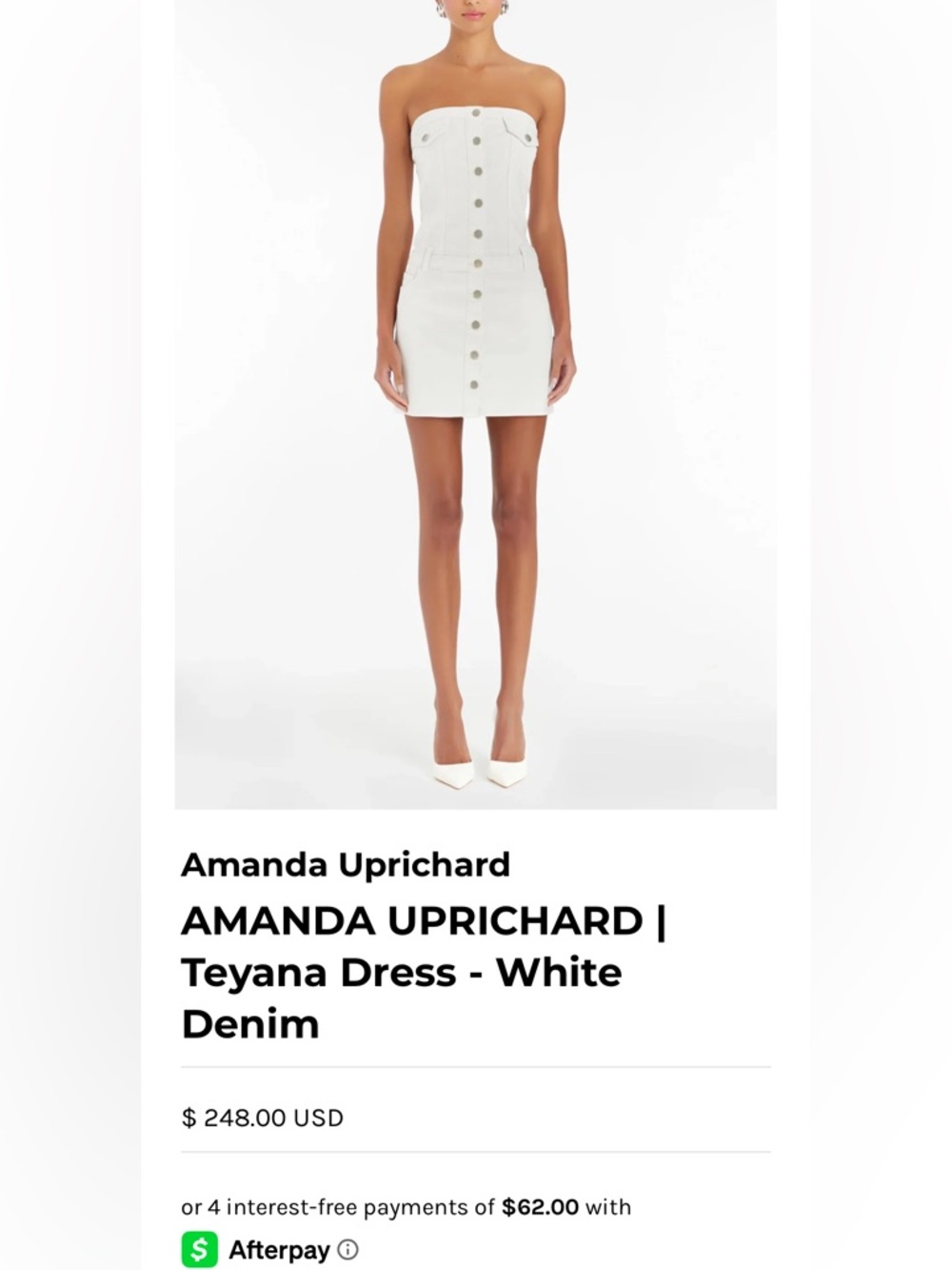 Amanda Uprichard Teyana White Strapless Button-Front Mini Denim Dress NWT $248 - Picture 6 of 6